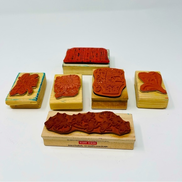 Rubber Stamps‎ Garden Theme Flowers and Fence set of 6 Stamps 1.5”-4” wood tops - Picture 5 of 5